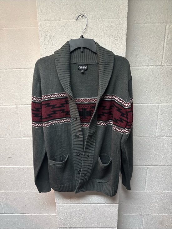 Carbon Other - Carbon Shawl Collar Cardigan Sweater - Charcoal with Burgundy Stripe